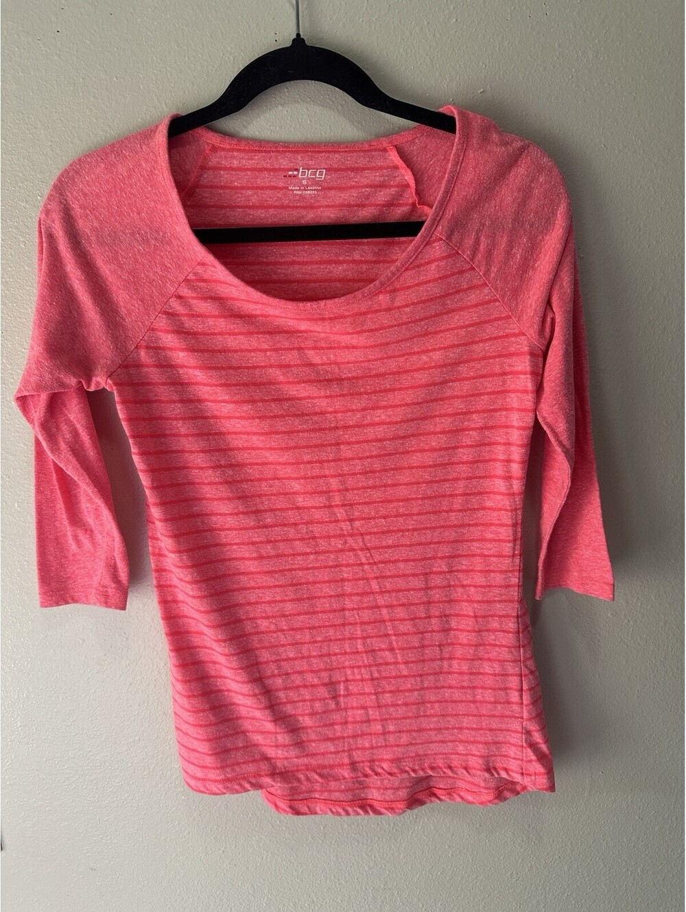 BCG Girls Small Pink Striped Raglan 3/4 Sleeve Athletic Casual Shirt